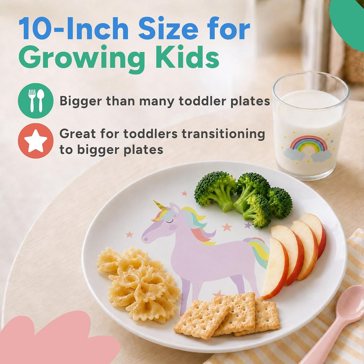 Tiny Expressions Construction Plates for Toddlers, 10" Set of 4 - Multicolor / Rainbow Unicorn - image 4