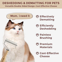 3-in-1 Professional Pet Shedding Dematting Comb - Deshedding Undercoat Rake for Dogs with Stainless Steel Blades Metal Pet Brush with Wood Handle Matted Hair Detangling Thinning and Shedding
