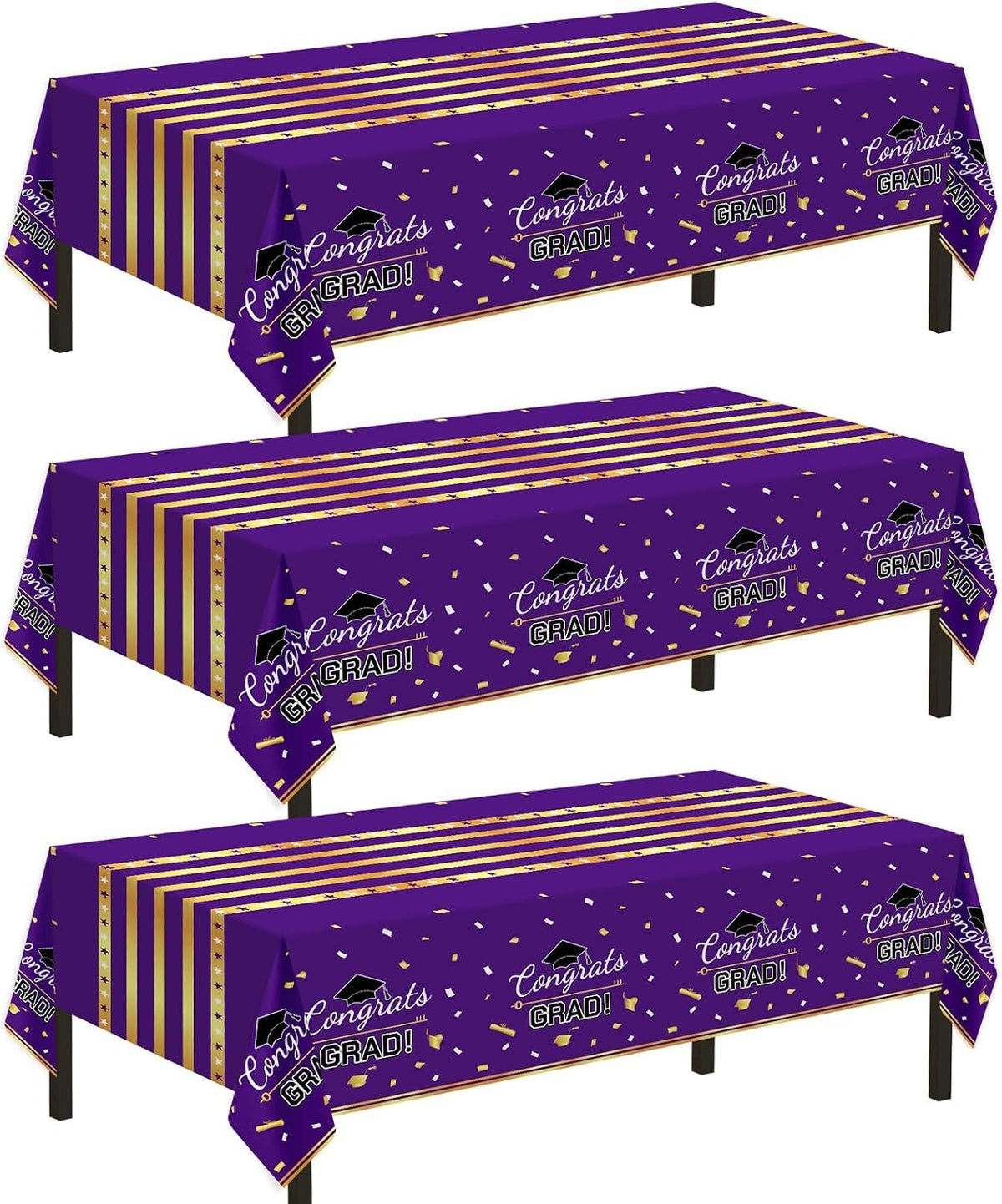 Childom 3 Pack Black and Gold Tablecloths for Events - Purple