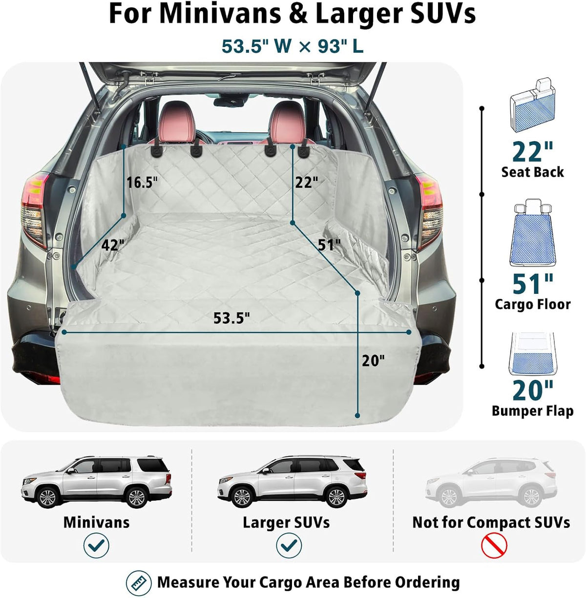 SUV Cargo Liner for Dogs - Trunk Cover with Side Walls for Compact SUV – Essentials for Dogs - Gray / Large (With Flaps) 93" - image 2