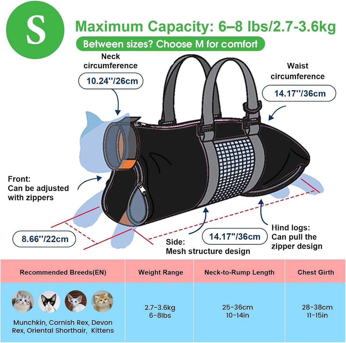 Cinf Cat Restraint Grooming Bag - 16.5"L x 10.2"W x 20.9"H / Black - image 4