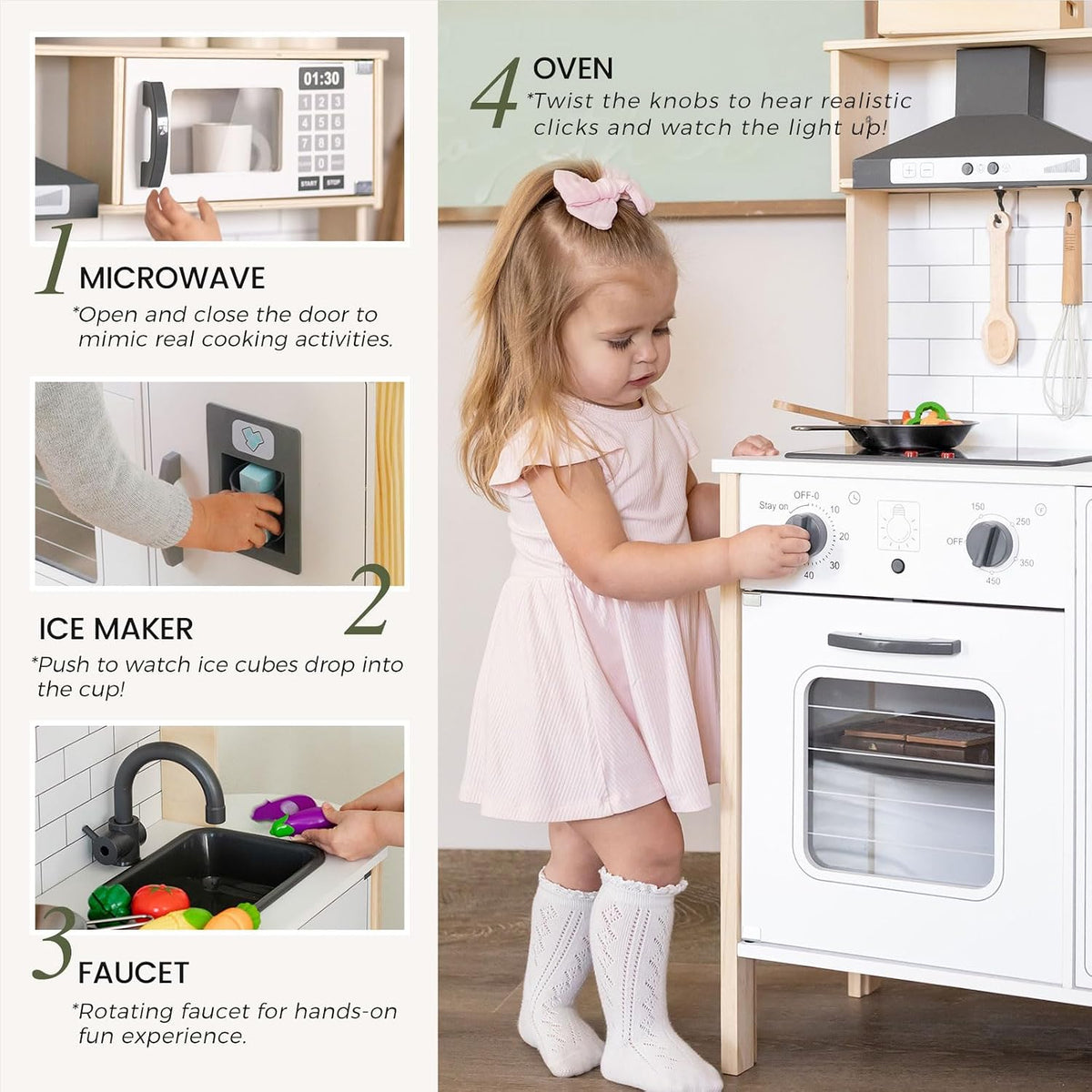 Tiny Land Play Kitchen for Kids, Real Lights - White - image 2