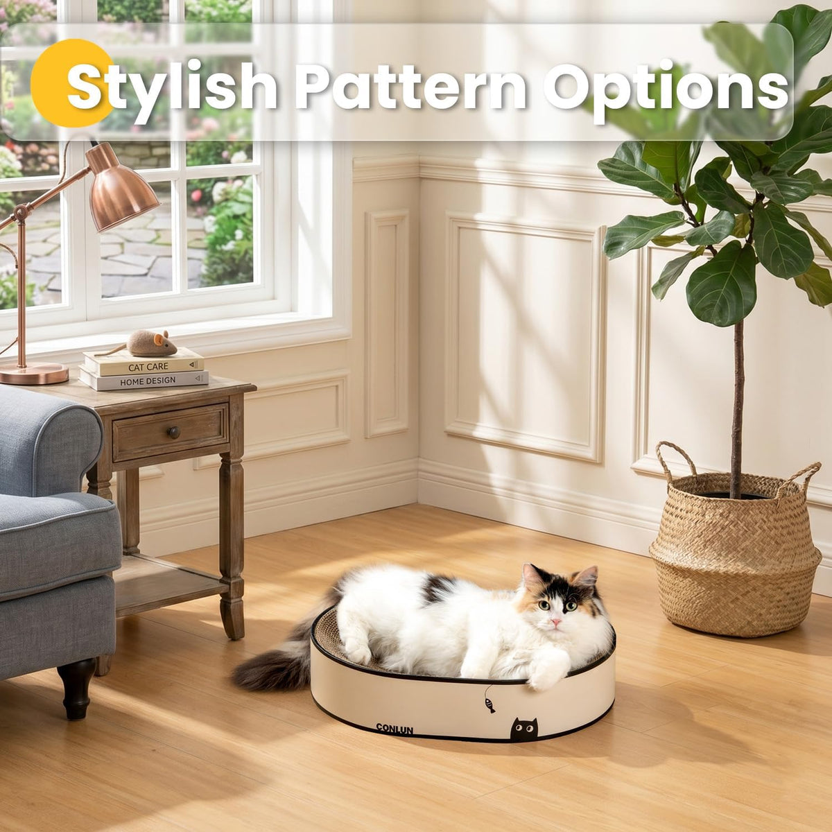 Conlun Oval Cat Scratcher Bed - Black Cat / Medium (16.9"L x 12.9"W x 3.5"Th) - image 2