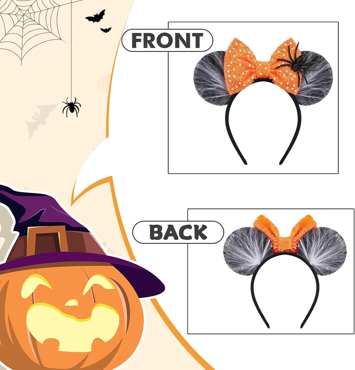 LYLIN Birthday Mouse Ears, Mouse Ears Headband for Women Girls – Fun for Kids & Family - Orange Spider Web - image 4