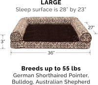 Furhaven Orthopedic Dog Bed for Large/Medium Dogs w/ Removable Bolsters & Washable Cover, For Dogs Up to 55 lbs - Plush & Southwest Kilim Woven Decor Sofa - Desert Brown, Large