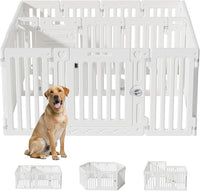 2 Room Dog Playpen with Door,DIY Shape Combination Puppy Pen,16-Panel+2 Link Piece+Large Door+Small Door,25.5" H Dog Fence,Non-Slip&Secure Pet Gate,Easy to Assemble