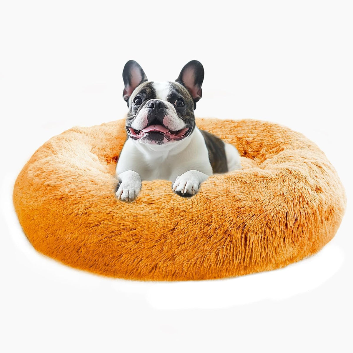 JOLLYVOGUE Small Dog Bed, Calming Dog Beds for Small Dogs & Indoor Cats - 20 Inches Donut Washable - Orange / 27.0"L x 27.0"W x 8.0"Th
