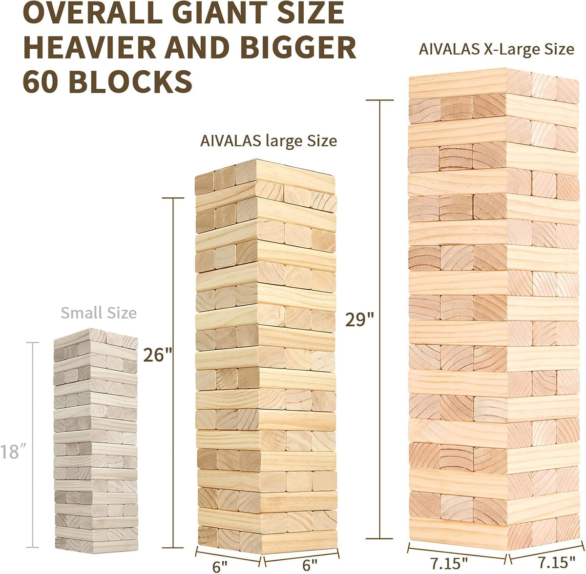 Aivalas Giant Tumble Tower 57 Blocks 4.2FT Indoor Outdoor Games - XL-Over 5 FT-60PCS - image 3