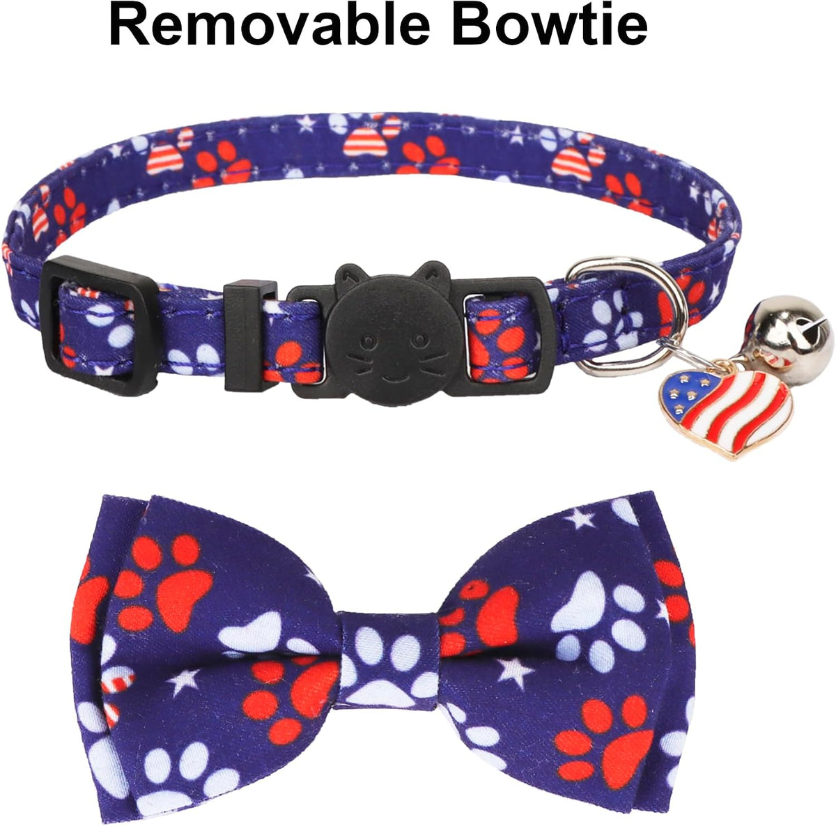 Fall Cat Collar with Bowtie - 7.5"- 10.5" / 4th of July - image 4