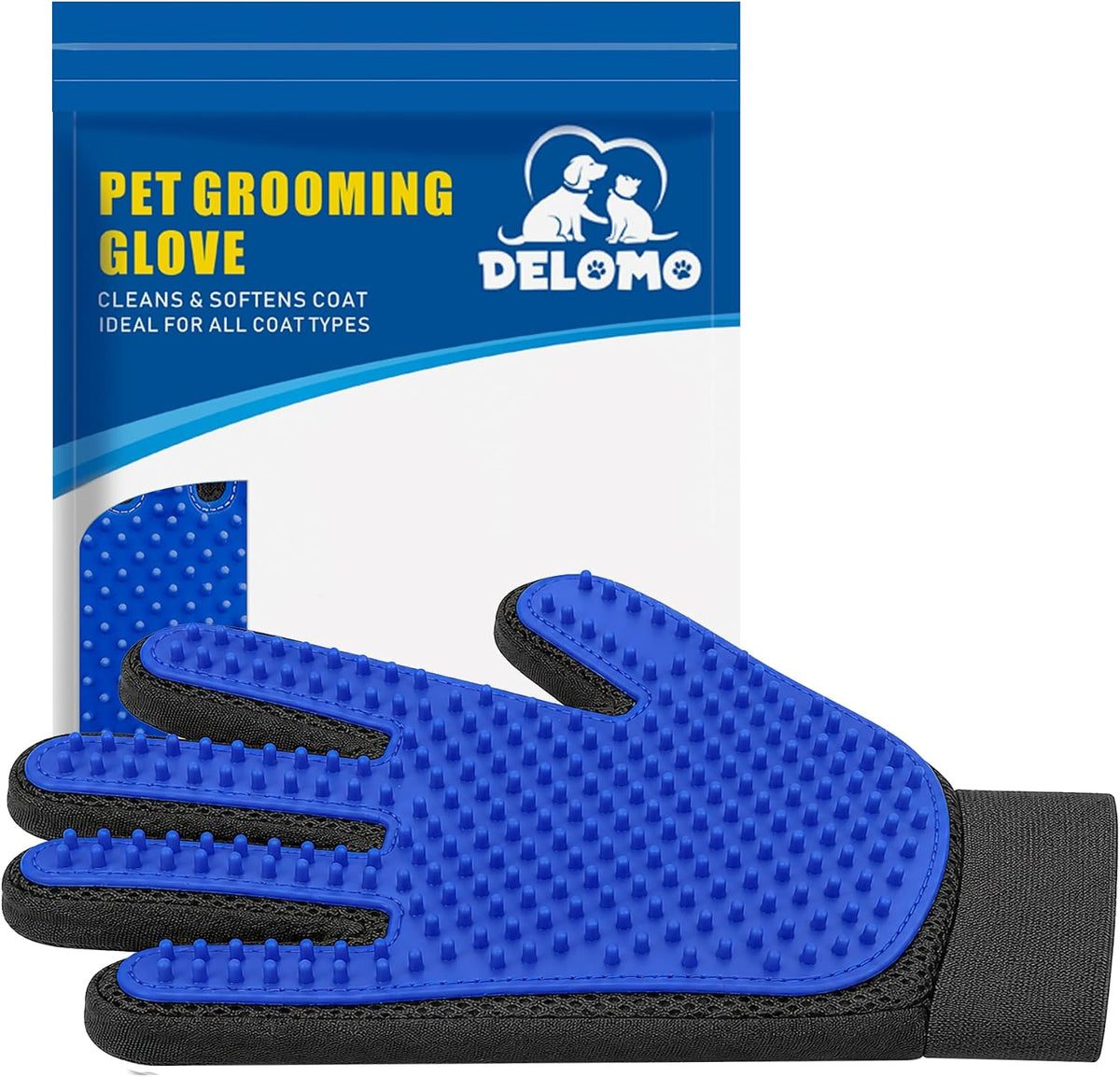 Pet Hair Removal Glove with 255 Silicone Tips for Dogs & Cats - Blue