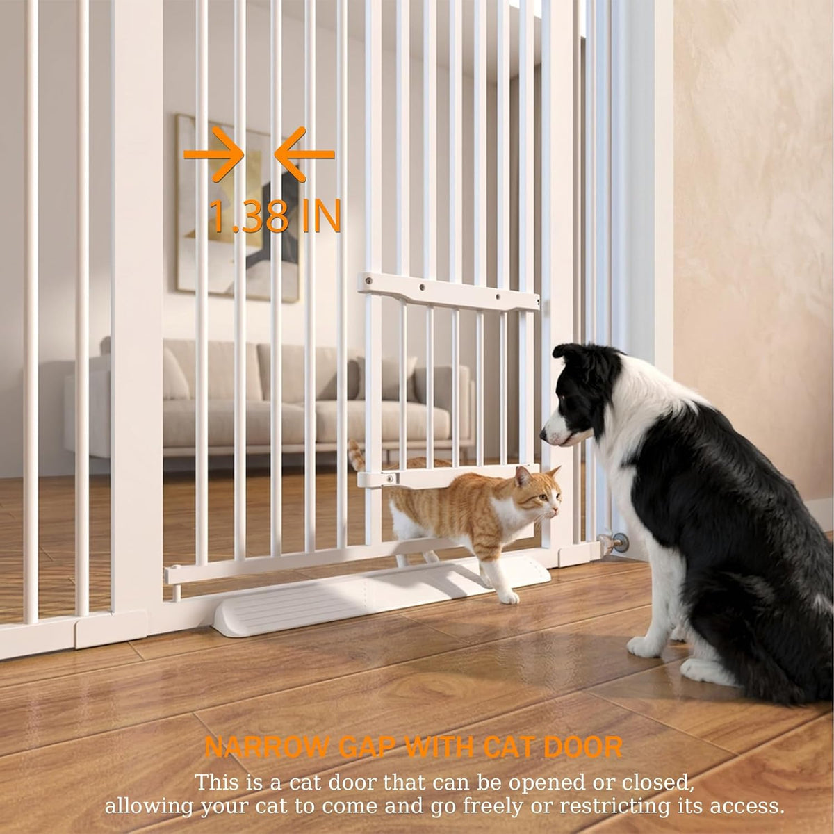 71" Extra Tall Cat Gate 29.5-40.6 Wide Pet gate with Small Cat Door - White / 55.11 inches SET A - image 4