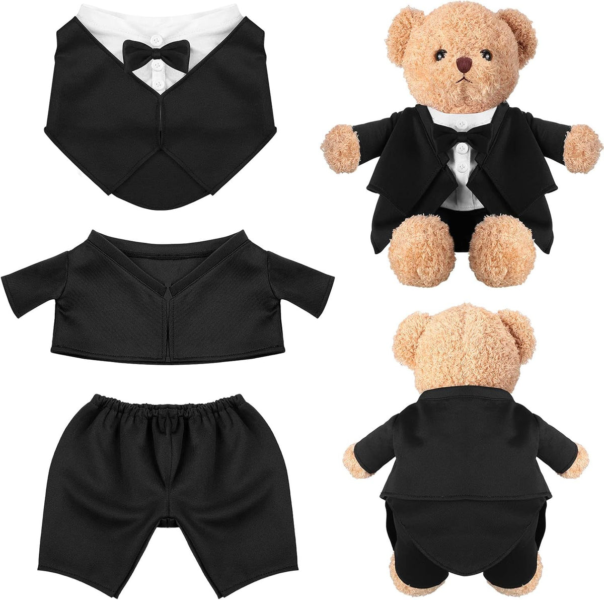 Minatee teddy bear tuxedo outfit in black and white with bow tie for 13 inch plush bears