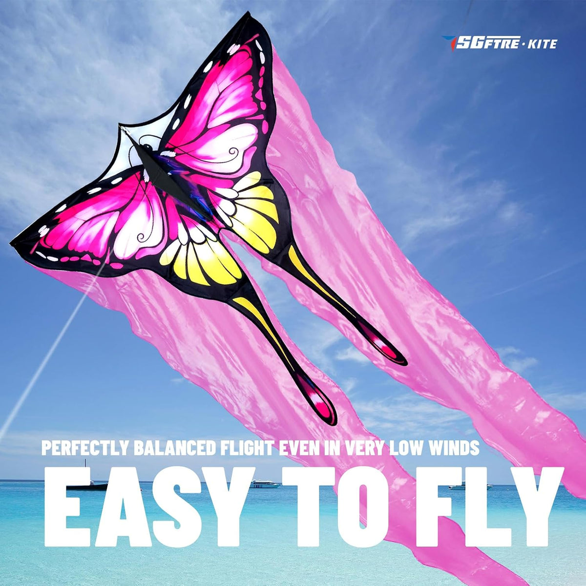 SGftre Tulle Butterfly Pink Kite，Extremely Easy to Fly - Pink - image 4