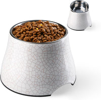 Elevated Dog Bowls with Stainless Steel Bowl - White-Crackle / M/2 Cups