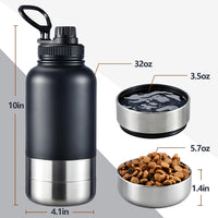 Insulated Dog Water Bottle 32oz Keep Water Cool with 2 Bowls – Essentials for Dogs - Forest Green - image 2