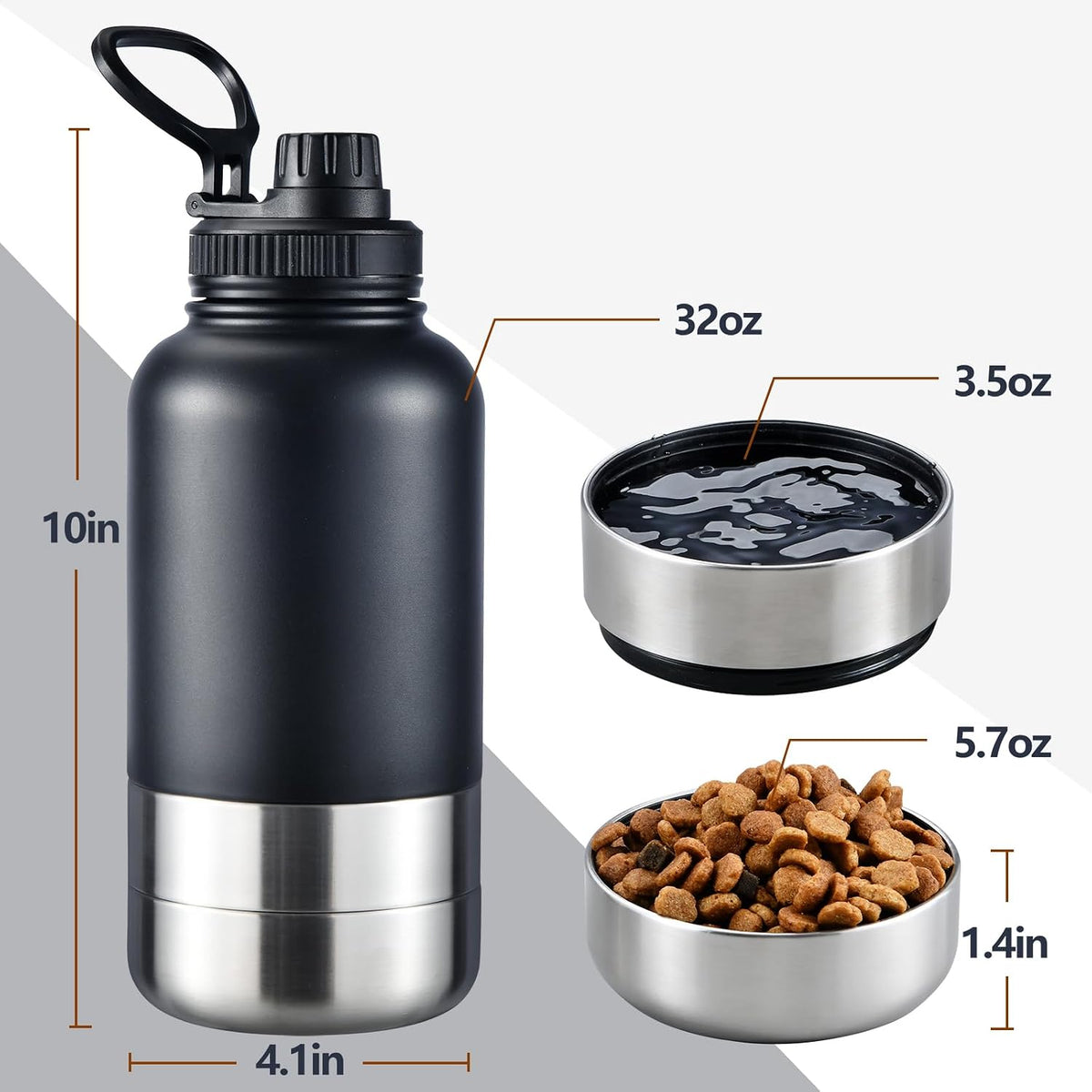 Insulated Dog Water Bottle 32oz Keep Water Cool with 2 Bowls – Essentials for Dogs - Forest Green - image 2