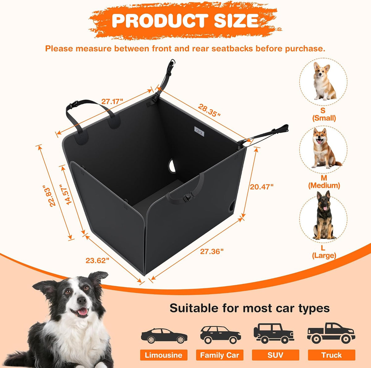 njnj Half Dog Car Seat Cover for Back Seat - Black - image 2