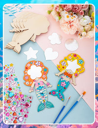 XJWWHZ wooden princess mirror craft kit, 12 DIY mirrors with gem stickers and brushes - view 4