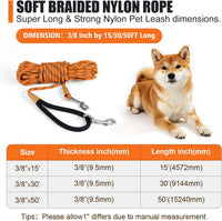 Long Dog Leash Reflective Rope Training Lead 15ft 30ft 50ft Check Cord – Essentials for Dogs - Orange / 50ft x 3/8inch - image 2