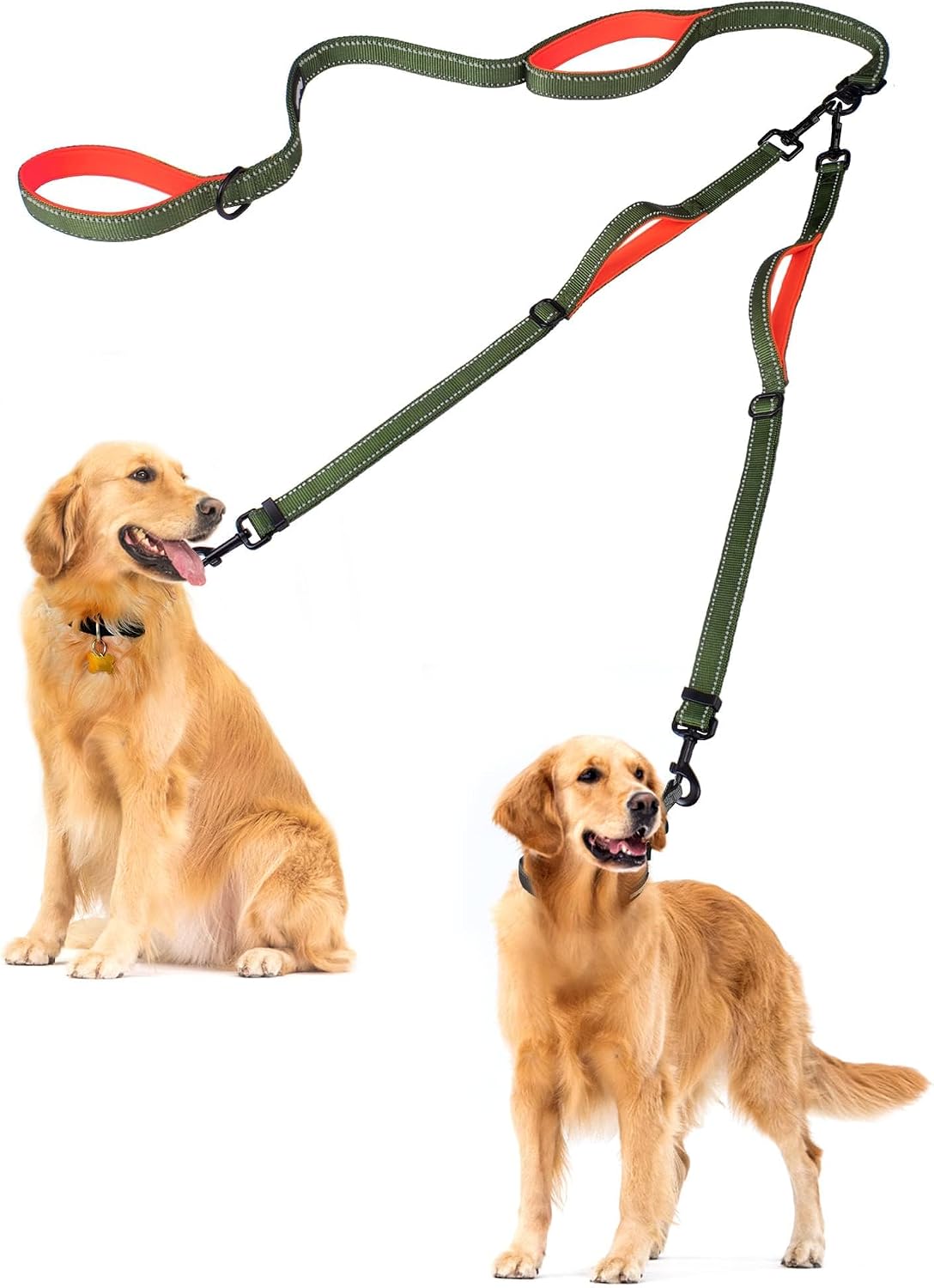 Double Dog Leash, No Tangle Dual Leash - Khaki Green