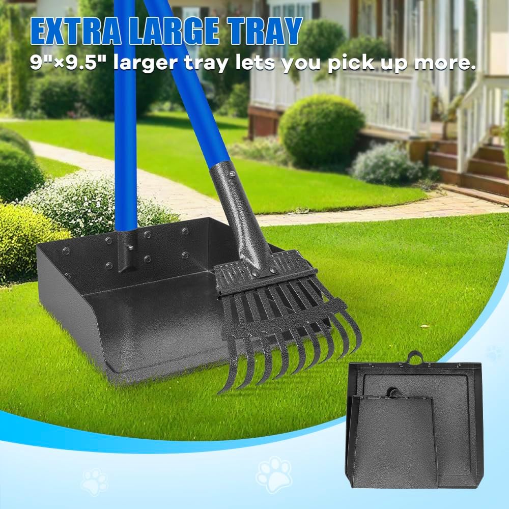 Metal Pooper Scooper for Dogs Heavy Duty Long Handle Rake - 2.Blue with black - image 3