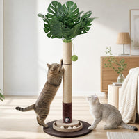 40" Cat Scratching Post, Natural Sisal Rope Cat Scratcher Tree – Essentials for Cats - Monstera Leaf