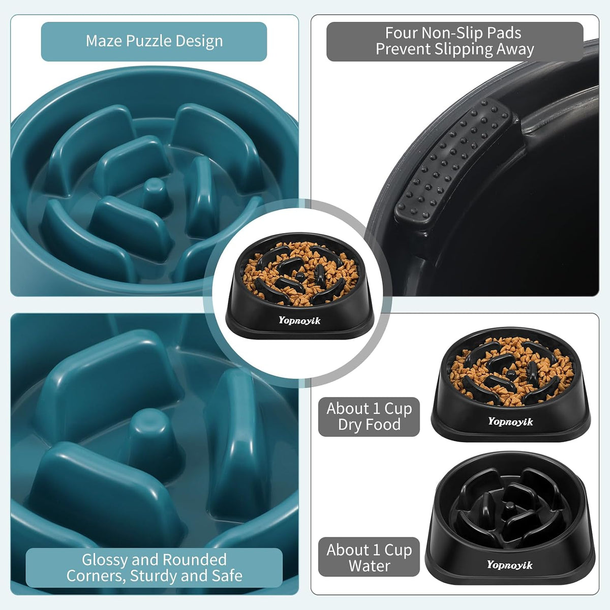 2 Pack Slow Feeder Dog Bowls for Medium Dogs & Cats – Essentials for Dogs - Small / Black and Navy Blue - image 3