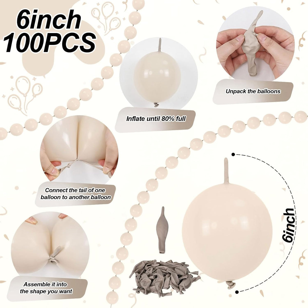 Pearl White Linking Balloons for Wedding Bride Shower Mermaid Party - Sand White / 10 inch - image 2