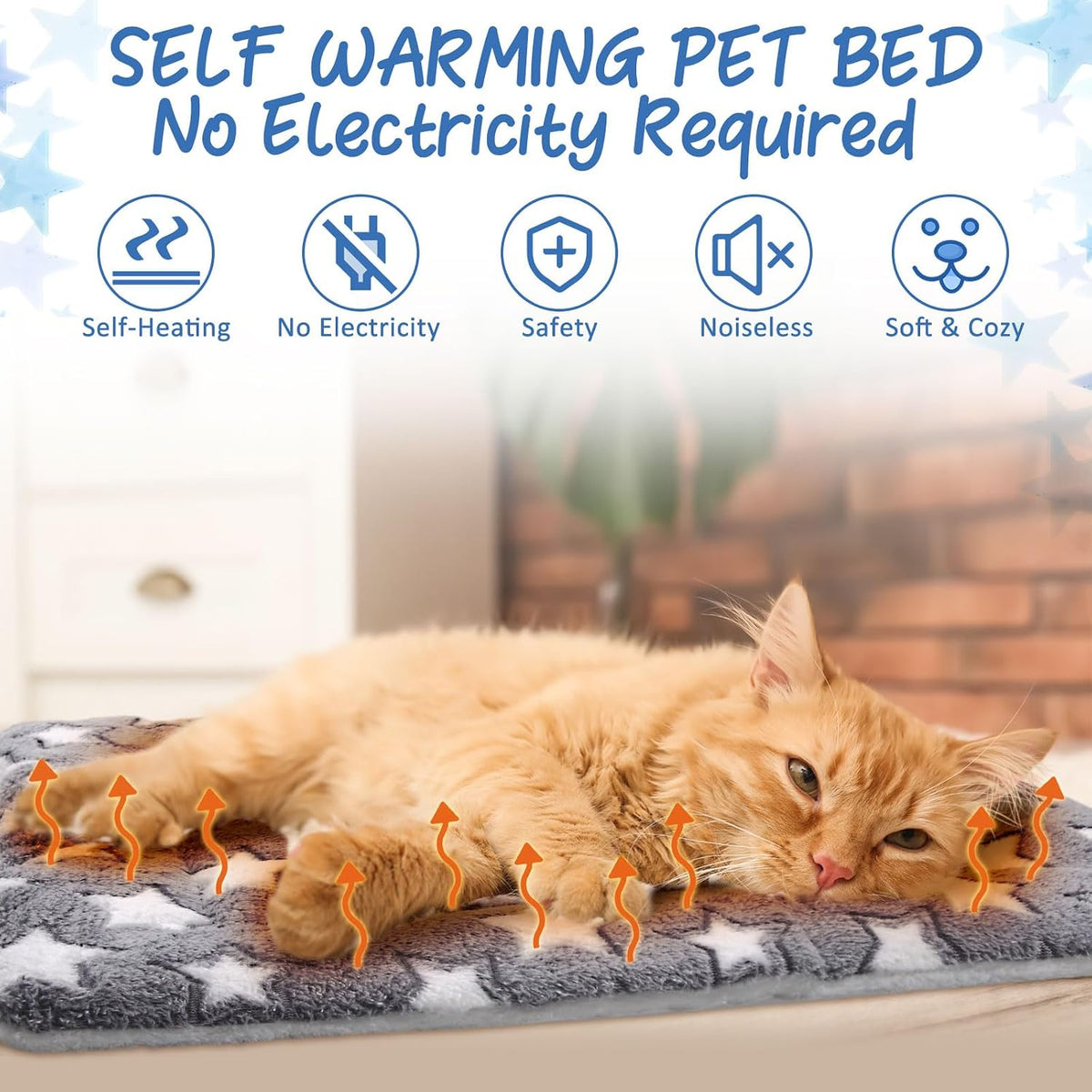 2 Pack Self Warming Cat Dog Bed Pad - Grey / 17'' X 17'' / Stars - image 3