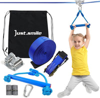 Just.smile kids zipline kit with 60 ft slackline, pulley and swing seat