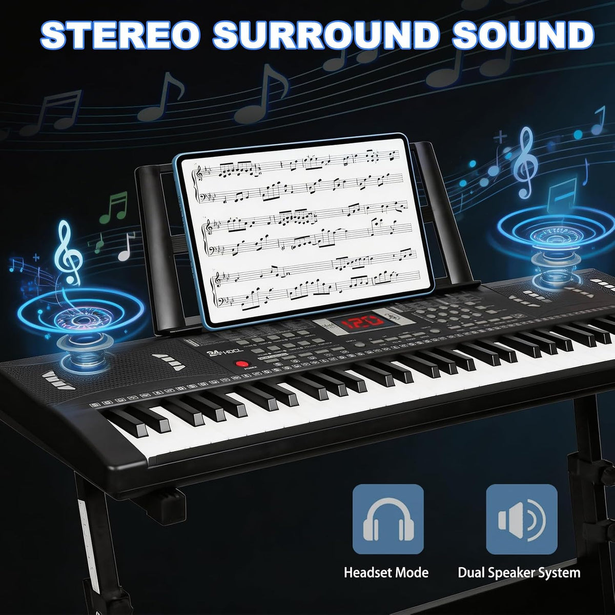 24HOCL pink electronic keyboard piano for kids with 61 lighted keys, LCD screen and microphone - view 14