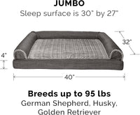 Furhaven Cooling Gel Dog Bed for Large Dogs w/ Removable Bolsters & Washable Cover, For Dogs Up to 95 lbs - Luxe Faux Fur & Performance Linen Sofa - Charcoal, Jumbo/XL
