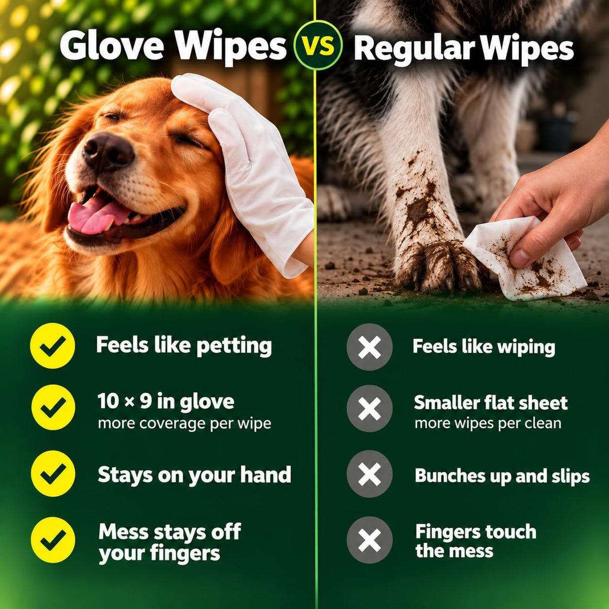 Pet Glove Wipes for Dogs & Cats, Paws, Ears & Butt Cleaning - 2x25 Glove Wipes - image 2