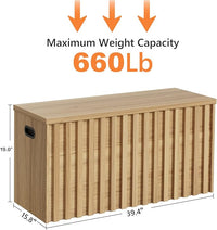 UEV Storage Bench,39.4" Wood Box, Storage Trunk with 2 Safety Hinges, Ottoman Storage Chest, Fluted Storage Bench for Bedroom, Entryway, Living Room(Natural Wood)