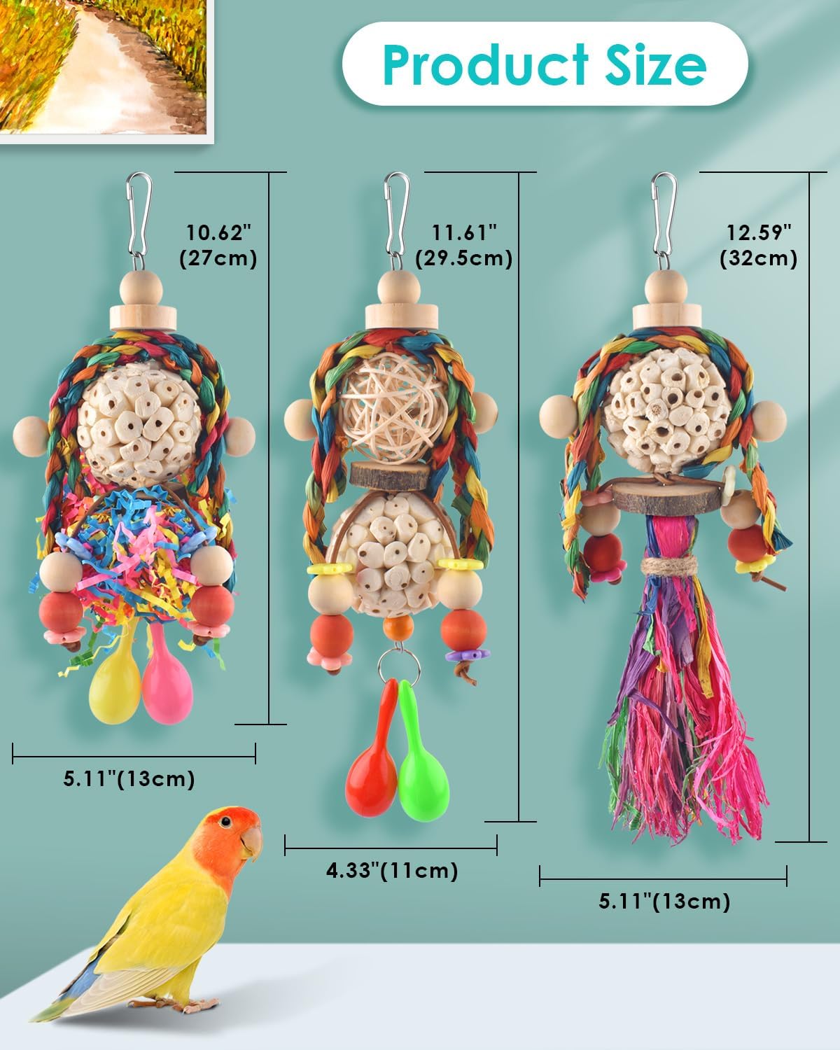 Bissap 2PCS Conure Toys, Foraging Bird Chew Sola Balls Toy for Small Parrot – Essentials for Birds - 3 PCS - image 2