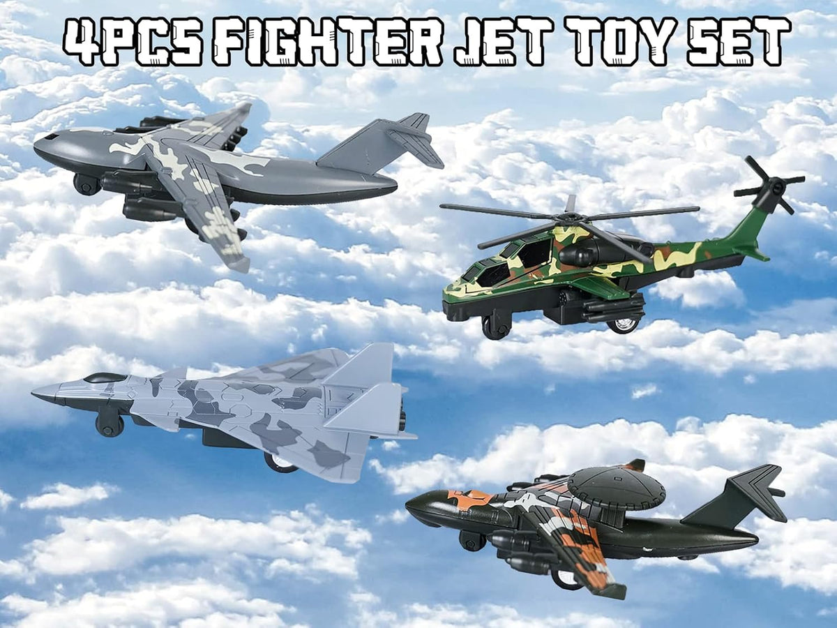Crelloci army airplane toys set, five die cast military fighter jets and a transport plane - view 6