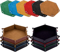 SIQUK 6 Pieces Dice Tray Hexagon Dice Rolling Holder Folding PU - Camel, Black, Red, Yellow, Blue, Green