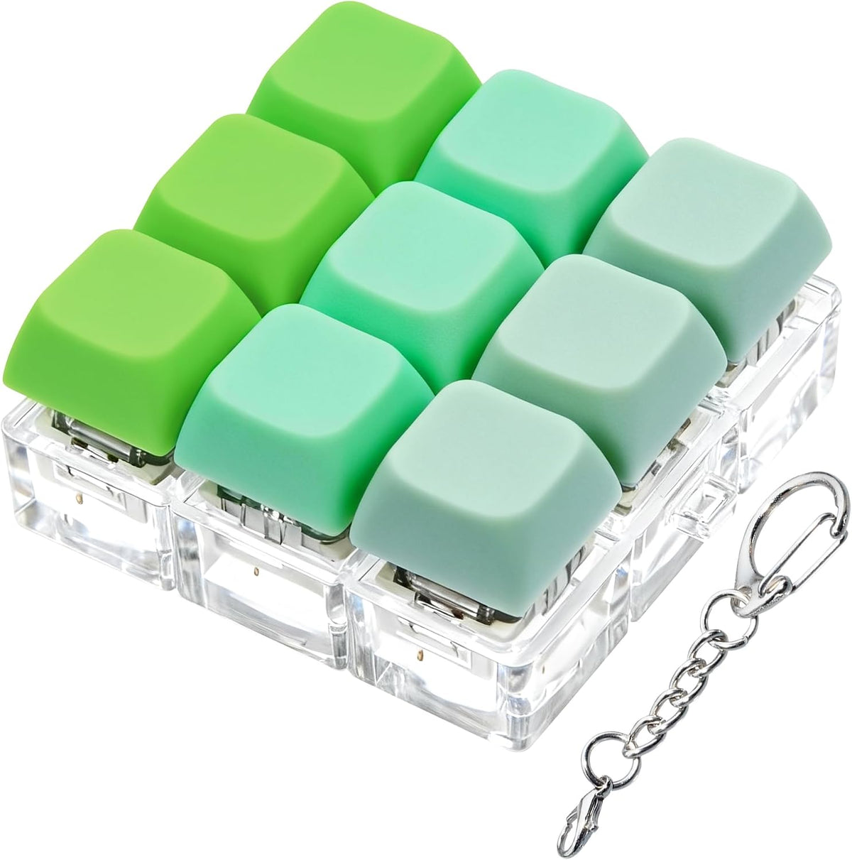 XiawaLangzhuo cat paw keyboard fidget toy, 9-in-1 clicker keychain in white and purple - view 5