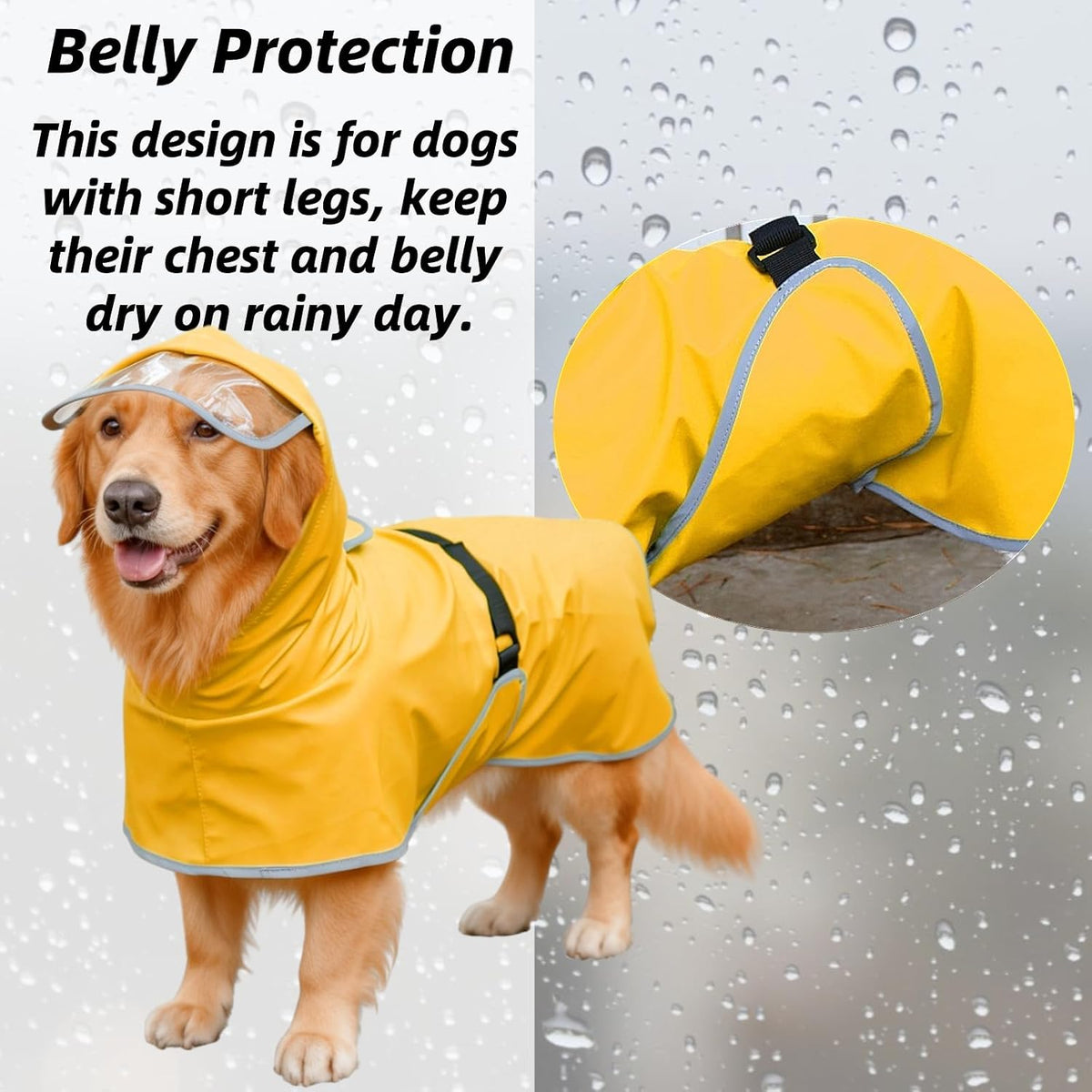 Dog Rain Jacket with Hood for Small Pet - Yellow / Large - image 3