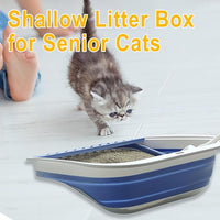 Kitten Training Litter Box, Collapsible Low Entry Kitten Litter Box Shallow LitterBox Senior Cats Anti-Splashing Open Potty Pan Scoop Leak-Proof Pedal Cat Toilet No Smell Easy Clean