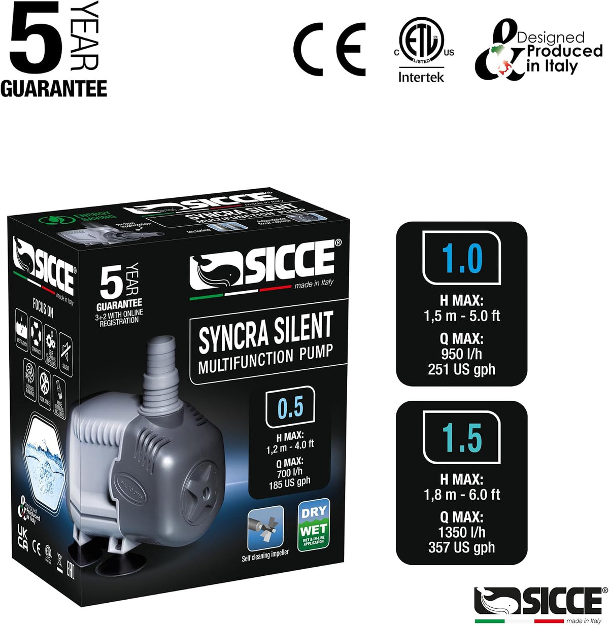 SICCE Syncra Silent 1.5 submersible aquarium pump rated 357 GPH - view 4