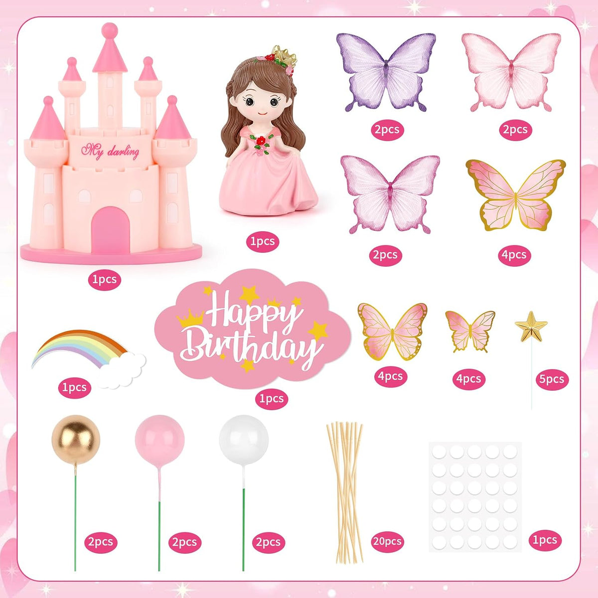 Hooqict 28Pcs Soccer Cake Decorations Set with Mini Balls - Princess - image 2