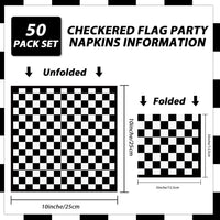 100 Pack Black and White Checkered Flag Party Napkins Disposable Race - 50 / Black and White Checkered - image 2