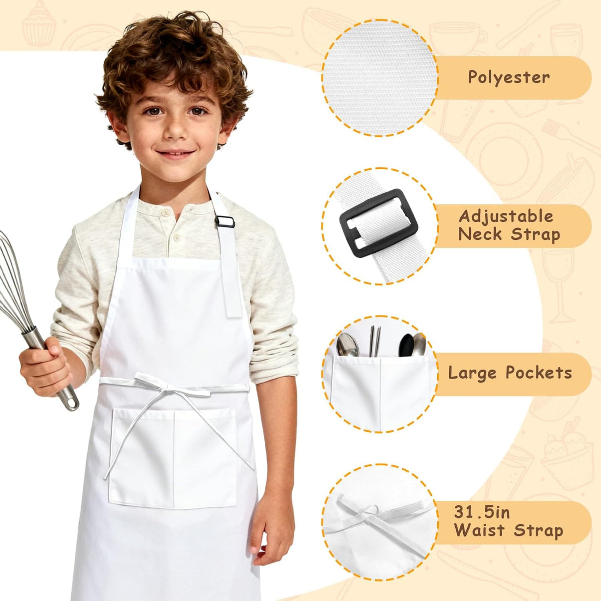 IAGBIBUI 12 pack of black kids aprons with two front pockets - view 12