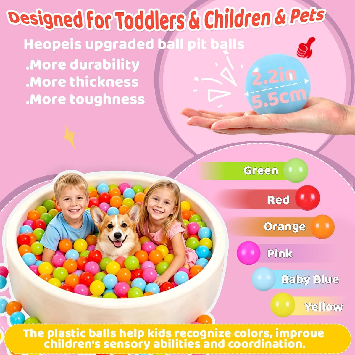 Ball Pit Balls for Toddlers, Crush Proof - 7 Bright Colors / 100 balls - image 2