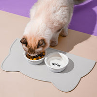 Cat Food Mat, Silicone Non Slip Dog Bowl Mat Waterproof Cat Feeding Mat Stop Food Spills and Water - Light Gray / 17"L x 10"W - image 2
