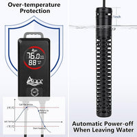 AQQA Aquarium Heater,Submersible Fish Tank Heater 59-93°F/15-34°C External Controller,Rapid Heating,Ultra-high Temperature Protection,Automatic Power-Off When Leaving Water (500W for 80-135 Gallon)