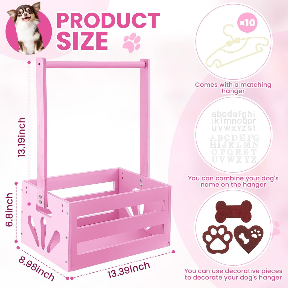 Wooden Dog Closet, Pet Wardrobe with Hanging Rod for Small Dog - Pink - image 2
