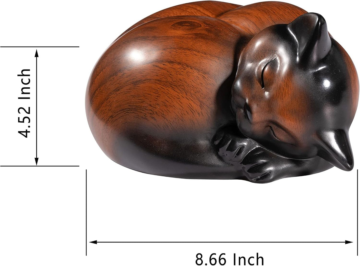 Sleeping resin cat urn for ashes with a lid that seals tightly - view 3