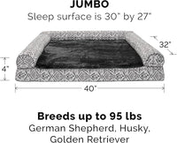 Furhaven Orthopedic Dog Bed for Large Dogs w/ Removable Bolsters & Washable Cover, For Dogs Up to 95 lbs - Plush & Southwest Kilim Woven Decor Sofa - Boulder Gray, Jumbo/XL